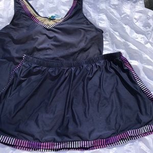 Tank Top 2pc Swim Suit Blue w Purple accents